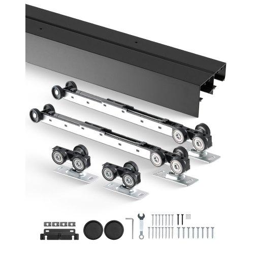 WEWORTH Heavy Duty Double Bypass Sliding Closet Door Track Kit Hardware 48”/4FT Aluminium Alloy Pocket Door Track Rail Set, for 2 Door System, Smoothly and Quietly, Black