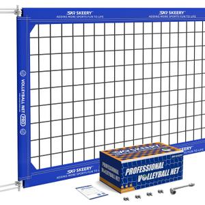 Professional Volleyball Net,Official Size 323.3FT,Equipped with Double Steel Cables with 3.3FT Double Side Bars,Portable Volleyball Net for Backyard,School,Courts(PRO) (Blue)