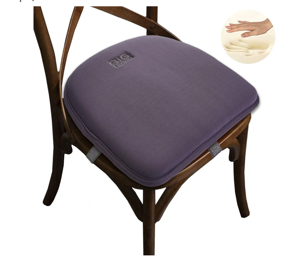 Big Hippo Chair Pads, Memory Foam, Seat Cushion Non Slip Rubber Back Thicken Chair Padding with Elastic Bands for Home Office Outdoor Seats (Gray-1pc)