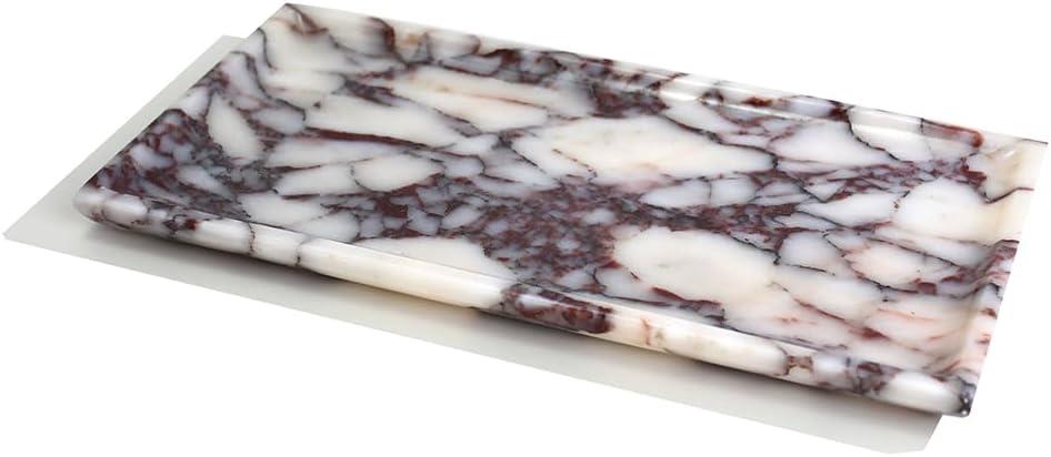 Natural Marble Tray, Coffee Table, Food, Fruit, Paper Cup, Cake Display, Coffee bar, Family Gatherings, Seasonal Holiday Decoration Tray(Viola-rectangle-11 x5 x0.7)
