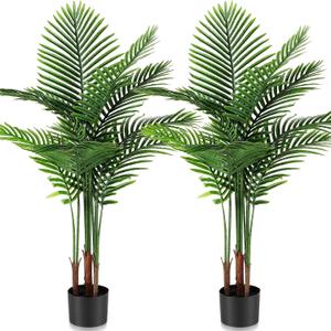 Jexine 2 Pack Artificial Palm Trees 3Ft, Fake Plants Fake Trees Artificial Areca Palm Plants for Outdoor Indoor Faux Tree in Pot for Pool Home Decor Office Housewarming Gift Modern Decoration