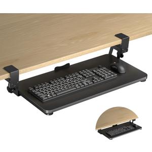 Keyboard Tray Under Desk Large C-Clamp 25.6 (30 Including Clamps) x 11.8 Slide-Out Platform Computer Drawer Pull Out Keyboard & Mouse Tray Black DSF4
