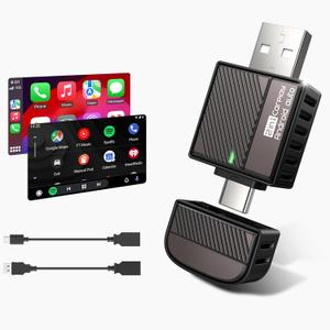 Wireless Android Auto & CarPlay Adapter 2-in-1 Converts Wired to Wireless 2025 Upgraded, Plug-and-Play Dongle with Low Latency, Connect for iOS10+/Android 11+ Cars