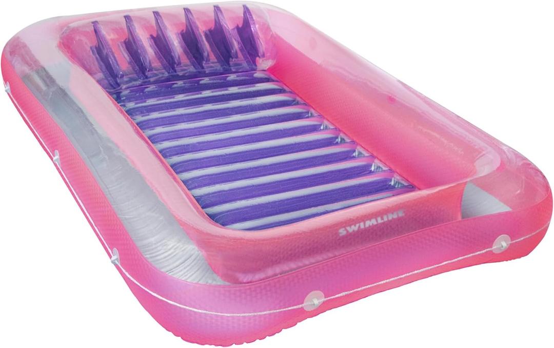 SWIMLINE Suntan Tub, Classic Inflatable Tanning Lounge Float with Adjustable Pillow, 71" Long - Outdoor Floating Lounger for Lake, River, Beach & Swimming Pool, Includes Rope Surround & Repair Patch (Classic (Pink / Purple))