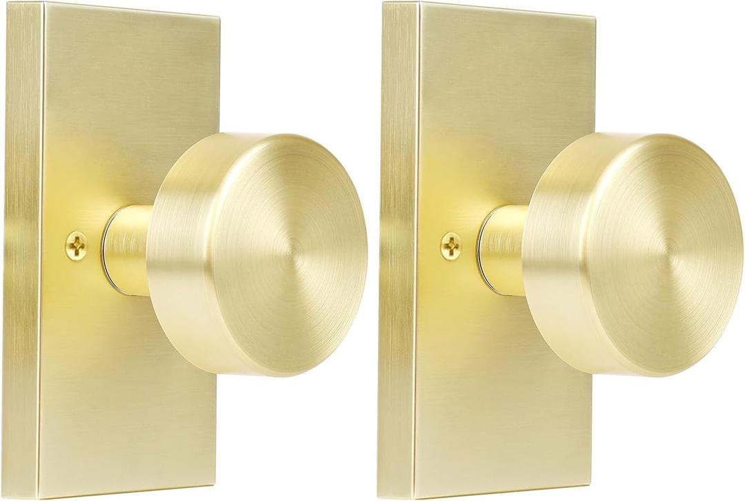 2 Pack Gold Dummy Door Knob Interior,Satin Brass Bifold and Closet Door Knobs Inactive Dummy Door Handles