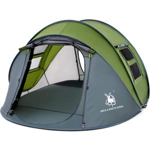 4 Person Easy Pop Up Tent,9.5X6.6X52'',Waterproof, Automatic Setup,2 Doors-Instant Family Tents for Camping, Hiking & Traveling (Green)