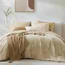 WRENSONGE Queen Comforter Set- 7 Pieces Beige Bed in a Bag Queen with Fitted Sheet, Flat Sheet, 2 Pillow Shams, and 2 Pillowcases- Warm Bed Set for All Season