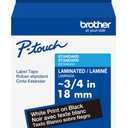 Brother Genuine P-Touch TZe White Print on Black Label Tape (TZe345), Laminated, 3/ 4in x 26.2ft (18mm x 8m), for Select P-Touch Label Makers, Durable, Water-Resistant, Indoor/ Outdoor Use