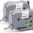 TZe 24mm 0.94 Laminated White Tz Tape Compatible for Brother Tze-251 Tz-251 P Touch Label Maker Tape 1 Inch TZ Refills for P Tpuch PT-D610BT PT-D600 P700 P710BT PT-P750WVP, Black on White, 2 Pack