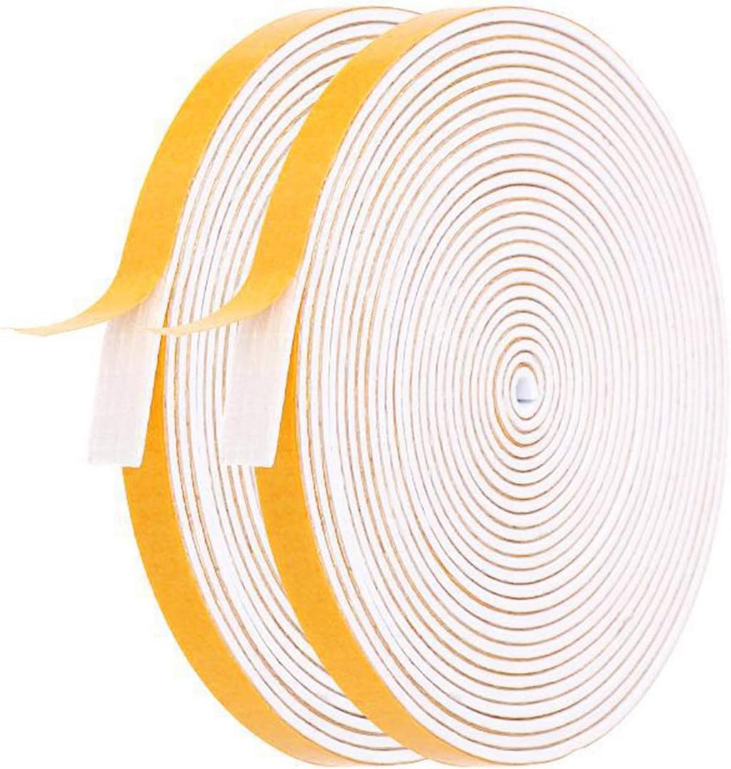 Door Weather Stripping-2 Rolls, 1/4 Inch Wide X 1/16 Inch Thick Total 26 Feet Long, Adhesive Soundproof Foam Seal Tape for Windows and Doors(13ft x 2 Rolls) (White)