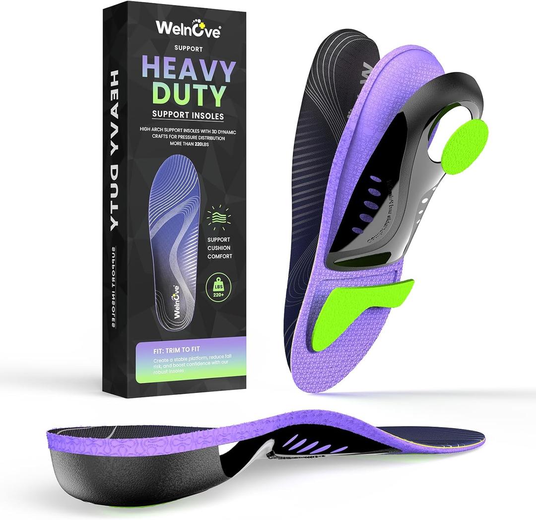 Work Boot Insoles for Standing All Day - Welnove 220 LBS Heavy Duty High Arch Support Orthotic Inserts for Plantar Fasciitis,Flat Feet,Foot Pain,Anti Fatigue Work Orthotic Insoles for Men Women,L (L:W 12-13 / M 10.5-13)