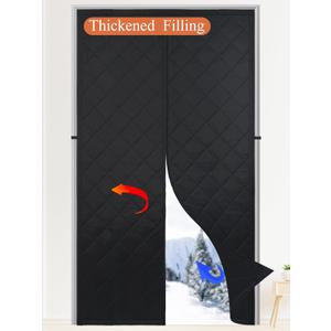 FLYZZZ Magnetic Thermal Insulated Curtain - Fits Door Size 36" x 80" - Waterproof Oxford Winter Door Cover, Thicken Cotton Fill Insulation, Windproof Screen for Winter Black