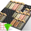 Spice Drawer Organizer 3-Tier Expandable (11"-22" Wide), Spice Rack for Cabinet with Funnel & Spice Labels, Fits Large Jars, Seasoning Storage Insert Design for Cabinet & Drawer (Black)