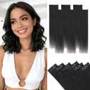 Hairro 6pcs Clip In Short Human Hair Extensions, Single Clip Design 100% Real Hair with Lace Weft, Seamless Thin Hairpieces Add Highlights, 10 Inch Short 31g #01 Jet Black