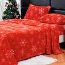 HCORA Faux Fur King Size Sheets Set, Luxury Soft Fleece Bed Sheets, Fluffy Plush Velvet Sheets Fuzzy Bedding Sheets for Fall and Winter, Cozy Warm, No Shedding, 4PC (01# Christmas)