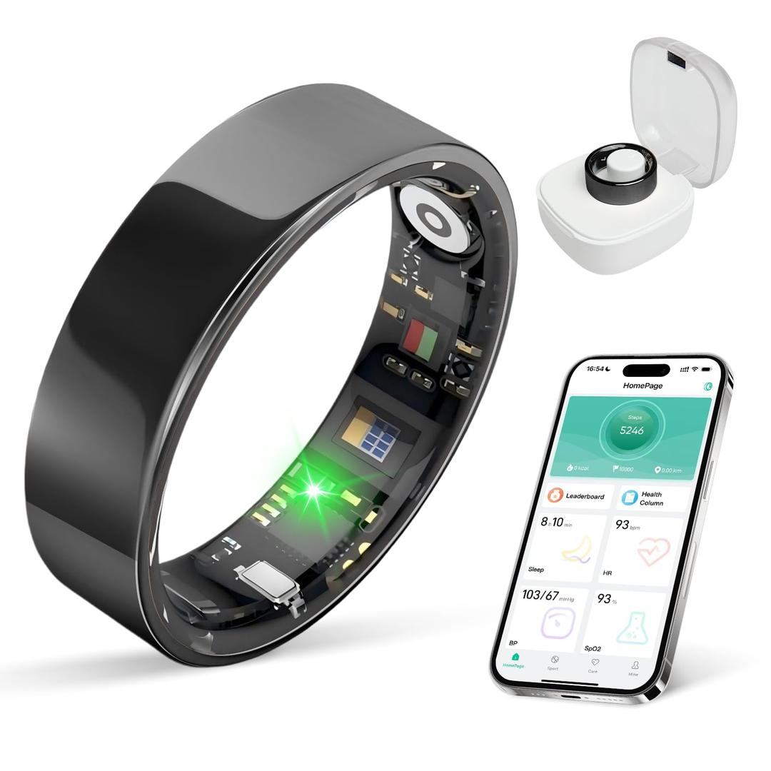 Smart Ring Health Tracker, Sleep/Exercise Monitoring, iOS /Android Compatible, IP68 Water Resistance, No Subscription Required, 5-Day Battery Life, Suitable for Both Women and Men (Black, 8)