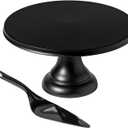 JOYMAY 9.6 Inch Bamboo Fiber Cake Stand, Round Cake Holder, Cake Plate with Detachable Base, Dessert Table Display Set, Cake Decorating for Birthday Party Baking Gifts for 6inch, 8inch Cakes (Black)