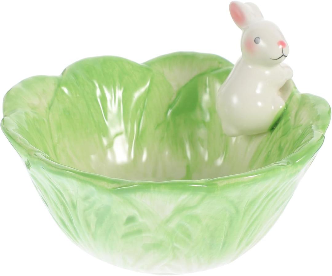 Ceramic Easter Bowl, Bunny Candy Dish, Green Cabbage Shaped Cute Bowl, Easter Serving Bowls for Fruit, Salad, Dessert, Snack Serving (Green)