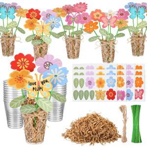 FoldTier 150 Pcs/24 Sets Mother's Day Craft Kit Bulk DIY Flower Bouquet Craft Gift for Mom Make Your Own Bunch of Floral DIY Handmade Teacher Appreciation Week Gift for Home Classroom Activity