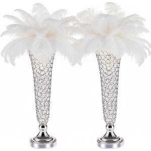 Silver Crystal Vases for Wedding Centerpieces - 20" Tall Metal Trumpet Flower Vases for Tables, Elegant Floral Stands Silver Vases for Holiday Event Celebrations Christmas Wedding Home Decorations