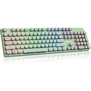 Redragon K710 Wireless Typewriter Mechanical Gaming Keyboard, Bluetooth/2.4Ghz/Wired, RGB Led Backlit, Blue Switch - Clicky, Rechargeable, Solid Metal Panel, Round Keycaps, Green