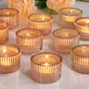 Lanttu Tealight Candle Holder Set of 12, Gold Small Votive Candle Holders for Table Centerpiece, Glass Tea Light Candles Holder for Party & Home, Wedding Decor (2'' Dia x 1.4'' H)