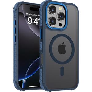 DEERLAMN Strong Magnetic Case for iPhone 16 Pro 6.3-Inch, [Compatible with Magsafe] Translucent Matte Slim Shockproof Protective Phone Cover for Women Men-Forest Blue