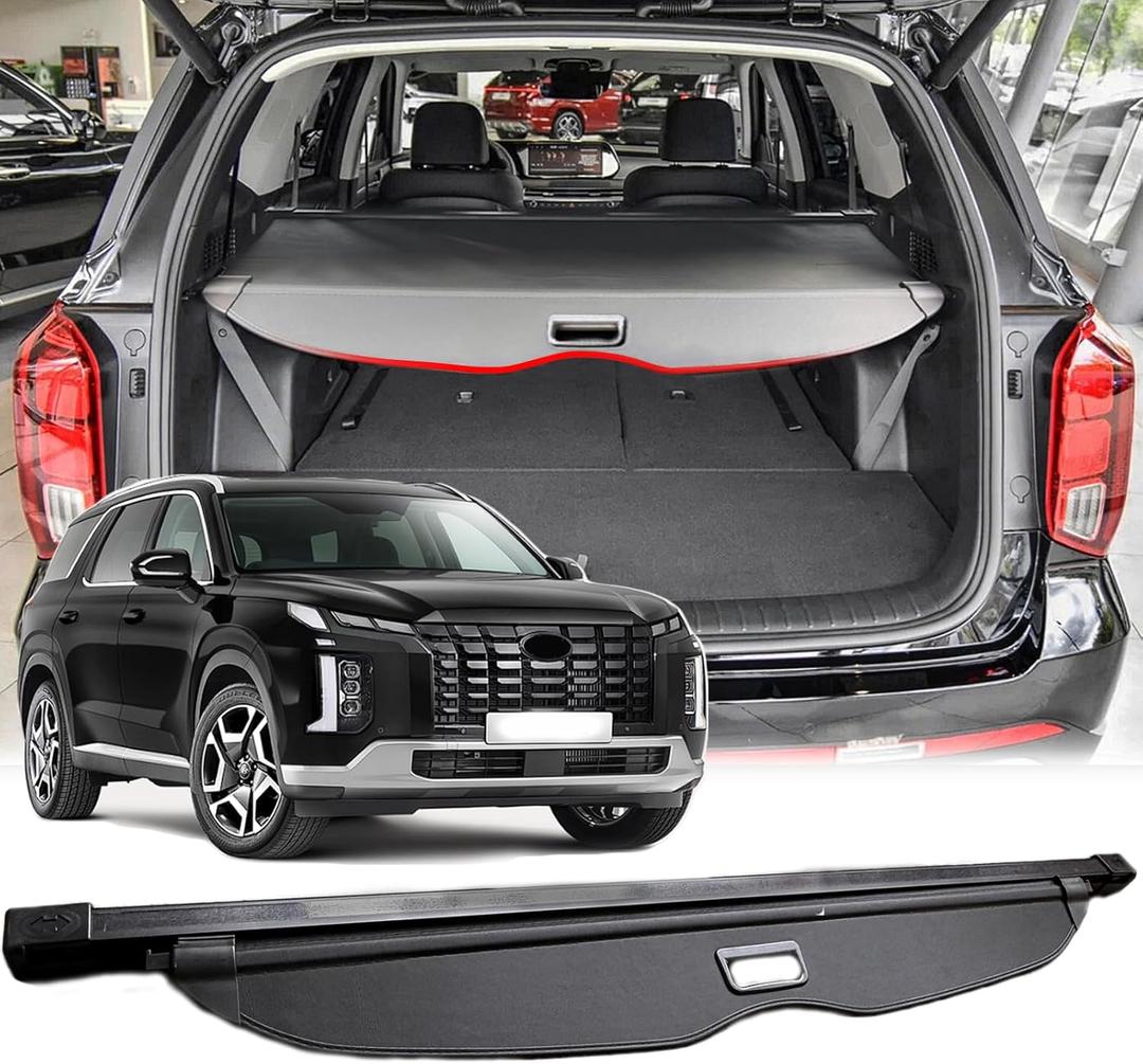 Cargo Cover for Hyundai Palisade 2025 2024 2023 2022 2021 2020 Accessories, Leather Retractable Trunk Cover Luggage Security Shade Cover Shield for 2020-2025 Hyundai Palisade Accessories