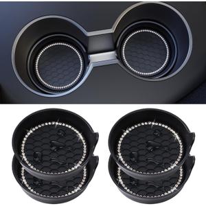 Amooca Car Cup Coaster Universal Non-Slip Cup Holders Bling Crystal Rhinestone Car Interior Accessories 4 Pack Black