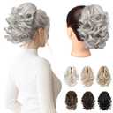 REECHO 9" Short Ponytail Extension, Classic Loose Curly Wavy Claw Clip Pony tails Hair Extensions HP001 Hairpieces for Women (Silver Grey)