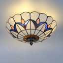12 Inch Vintage Chandeliers Light Tiffany Style Stained Glass Ceiling Light Stained Glass Flush Mount Ceiling Lighting Fixtures (12 Inch WB)