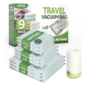 Vacuum Bags for Travel with Rechargeable air Pump, 9 Packs of 3 Sizes Vacuum Seal Bags for Clothing (9 Combo Set)
