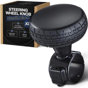 Steering Wheel Knob XL Stealth Black Edition, Heavy Duty No-Logo Spinner for Large Wheels (1.42"1.73"), Smooth Bearings, Comfortable Grip for Trucks, Vans, Pickups, SUVs, Tractors, & Forklifts