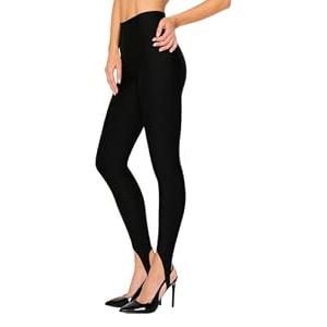 JJJ Fashion Yoga Terricot Hi Waist Stirrup Leggings-Made in USA (Small, Black)