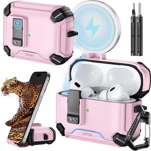 Inesore Compatible with AirPods Pro 2nd/1st Generation Case Cover with Phone Stand & Cleaning Kit,Compatible with Magsafe,Magnetic Automatic Lock for iPod Pro Charging Case(USB-C/Lightning Cable)