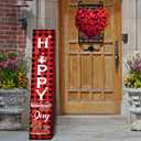 Valentine Porch Sign Wooden Door Sign 8 x 47 Inch Welcome Gnome Pink Red Heart Porch Decor Hanging Happy Valentines Decoration Outdoor Indoor for Home Front Door Yard Party(Plaid)