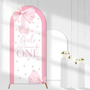 Girls Just Wanna Be One Arch Backdrop Cover Pink Bow 1st Birthday Backdrop 6ft Pink Bow Stretchy Arch Stand Cover for Sweet One Birthday Party Decorations