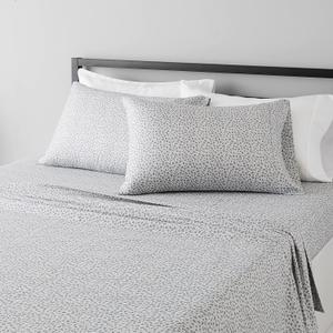 Amazon Basics Luxury, Wrinkle-Free Breathable Microfiber 4 Piece Bed Sheet Set With 14-Inch Deep Pockets, Queen, Gray Cheetah, Printed