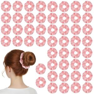 50 Pcs Pink Hair Scrunchies Bulk Valentine's Day Velvet Soft Scrunchy Cute Hair Ties Scrunchies Solid Color Elastic Bands for Women Girl Accessories Party Favor, Pink