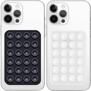 Anteel 2 Pack Silicone Suction Phone Case Mount, Non Slip Sticky Grip for Cellphone, Silicon Adhesive Suction Cup Mount, Strong Grip Holder for Selfies and Videos (Black&Translucent)
