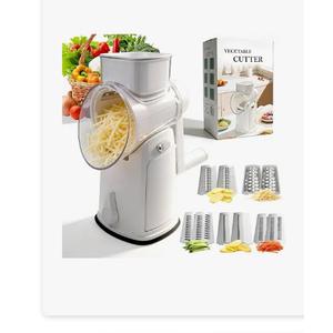 TINANA Rotary Cheese Grater with Hand Crank, Vegetable Slicer & Shredder with 3 Replaceable Blade Sets 6 Pcs, Strong Suction Base, Easy Clean, White