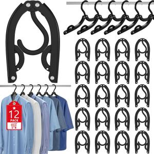 12 Pcs Portable Travel Hangers for Cruise Ship Essentials 2026, Plastic Folding Foldable Hangers Clothes Drying Rack Travel Accessories for Suitcase, RV, Camping, Flying, Hotel, Road Trip (Black)