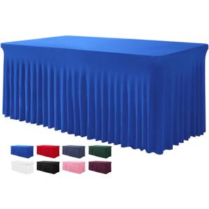 BDDC Table Skirts for Rectangle Tables 6ft - One-Piece Royal Blue Tablecloths and Skirt, Wrinkle Resistant Ruffles Elastic Cover for Banquets, Weddings, Events, Parties, 72" x 30"