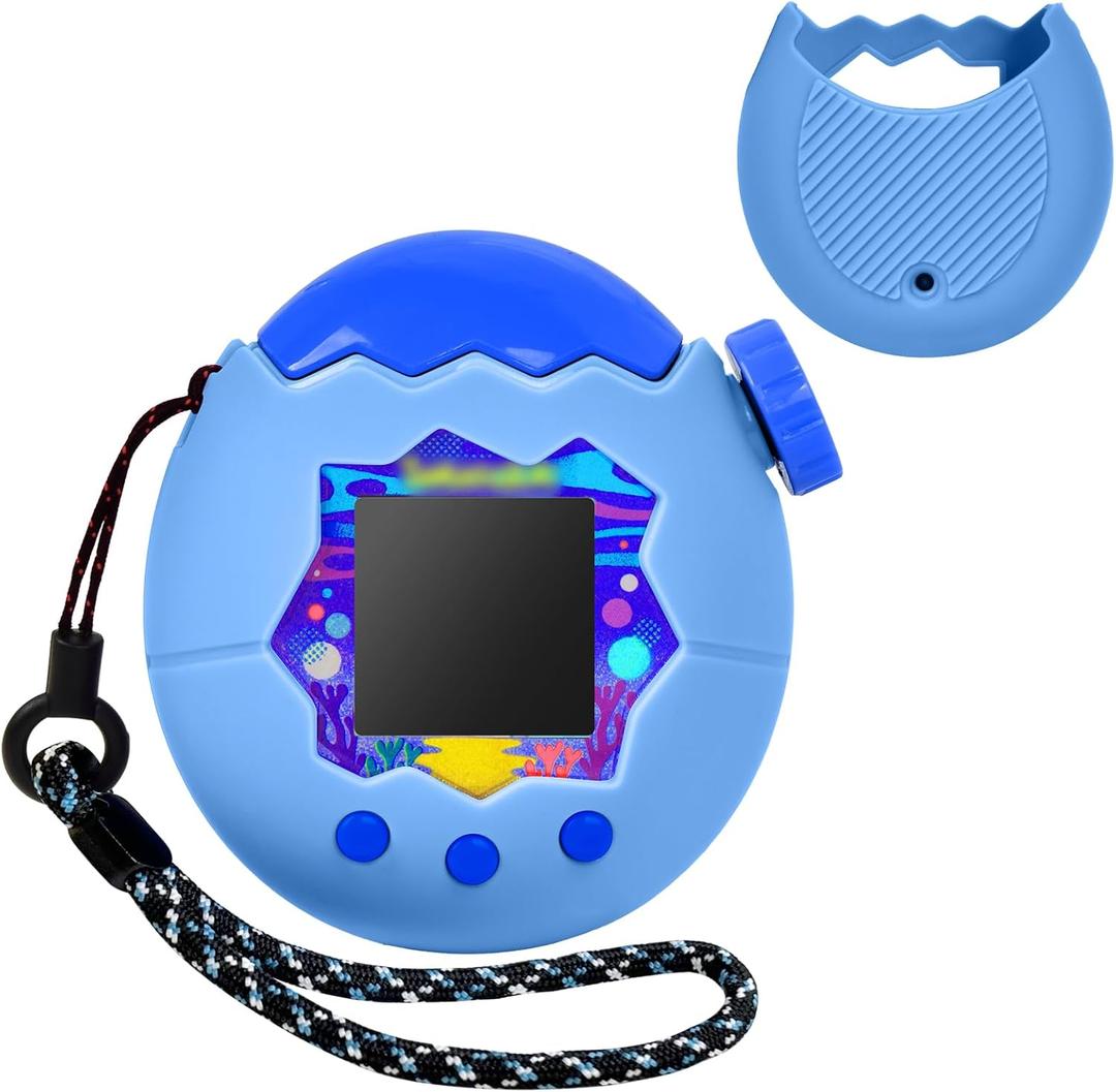 2 x ANKHOH Case for Tamagotchi Paradise, Soft Silicone Protective Cover & Skin with Detachable Lanyard for Virtual Electronic Pet , Anti-Scratch Holder for Travel and Everyday Carry, Blue