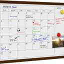 Comix Dry Erase Calendar Whiteboard for Wall, Magnetic Dry Erase White Board with Brown Wood Frame, 24 * 18 inches Decorative Planner Board for Office, Kitchen, School, Home