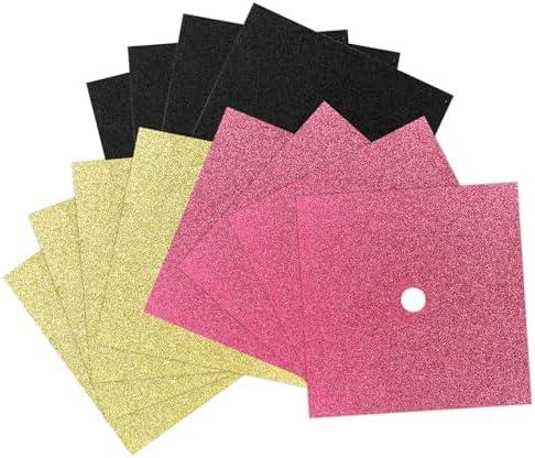 12 Pcs Glitter Cardstock Paper for Graduation Cap Decorations Kit Class of 2026, Graduation Cap Decorations Students DIY Projects and 3 Pcs Gemstone Border Stickers for Grad Parties (Black, Gold, Pink)