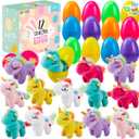 JOYIN 12 Pcs Filled Easter Eggs with Plush Unicorn, Bright Colorful Eggs Prefilled with Variety Plush Unicorn for Kids Toddlers Easter Hunt, Basket Stuffers and Party Favors