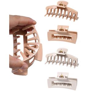 4 Pack Silicone Hair Claw Clips for Women - Flexible Large Durable Hairclips for Thin Thick Curly Hair, Non-Slip Strong Grip Hair Claws for All Hair Types (Khaki/Light Khaki)