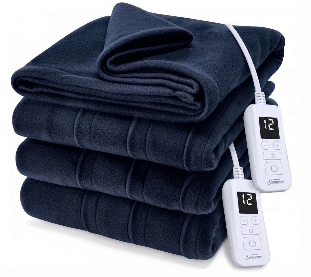 Sunbeam Royal Ultra Fleece Heated Electric Blanket King Size, 90" x 100", 12 Heat Settings, 12-Hour Selectable Auto Shut-Off, Fast Heating, Machine Washable, Warm and Cozy, Blue