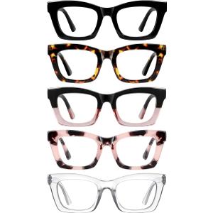 Oprah Reading Glasses for Women-5 Pack Blue Light Blocking Square Fashion Readers with Spring Hinge Computer Eyeglasses(Mix1, 1.50x)